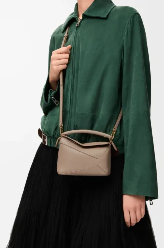Mini sac Puzzle Edge en cuir de veau grainé souple couleur sable