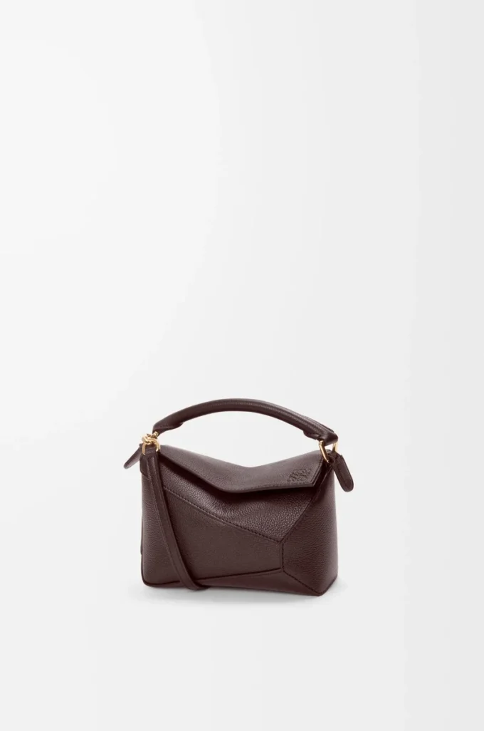Mini sac Puzzle Edge en cuir de veau grainé souple Dark Chestnut