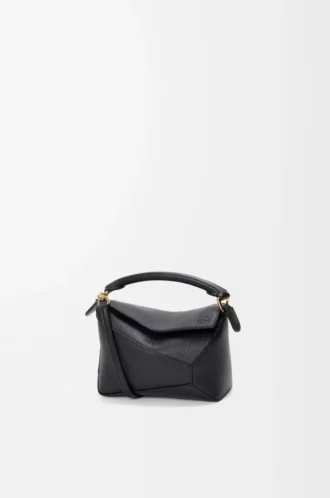 Mini sac Puzzle Edge en cuir de veau grainé souple noir