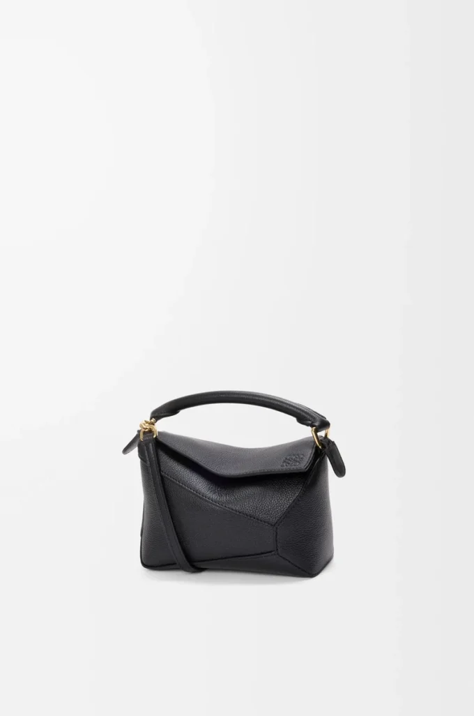 Mini sac Puzzle Edge en cuir de veau grainé souple noir