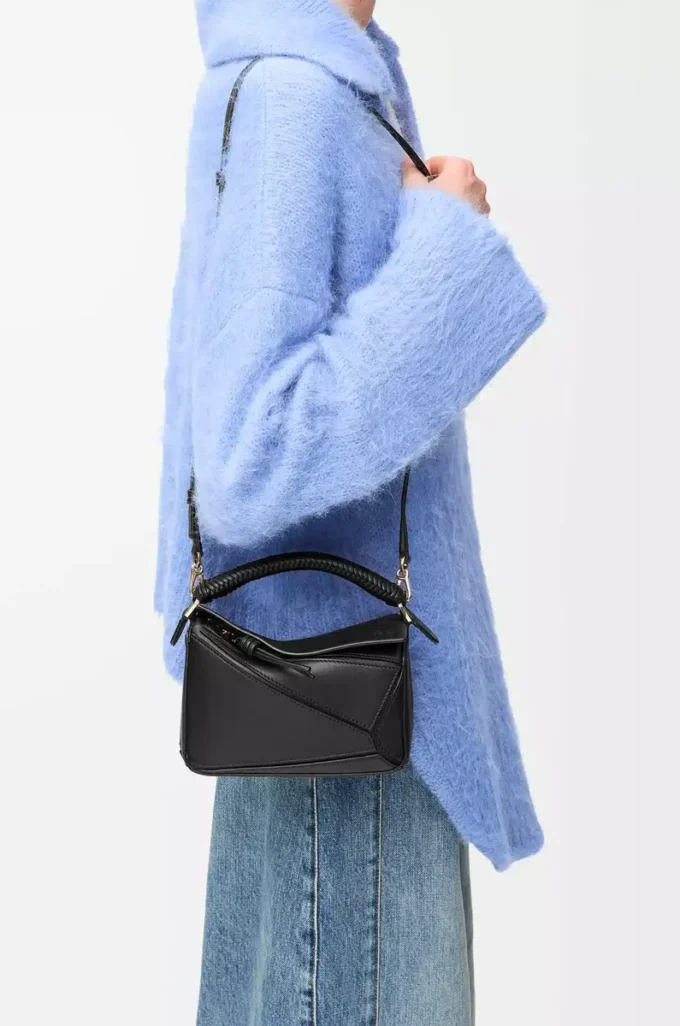 Mini sac Puzzle en cuir de veau lisse noir