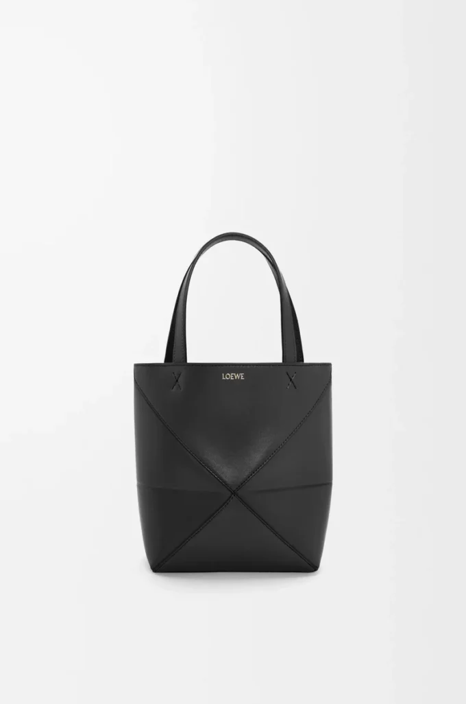 Mini sac Puzzle Fold en cuir de veau brillant noir Mini sac Puzzle Fold en cuir de veau brillant noir