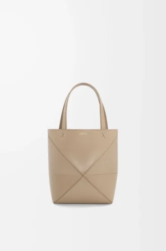 Mini sac Puzzle Fold en cuir de veau brillant Sand