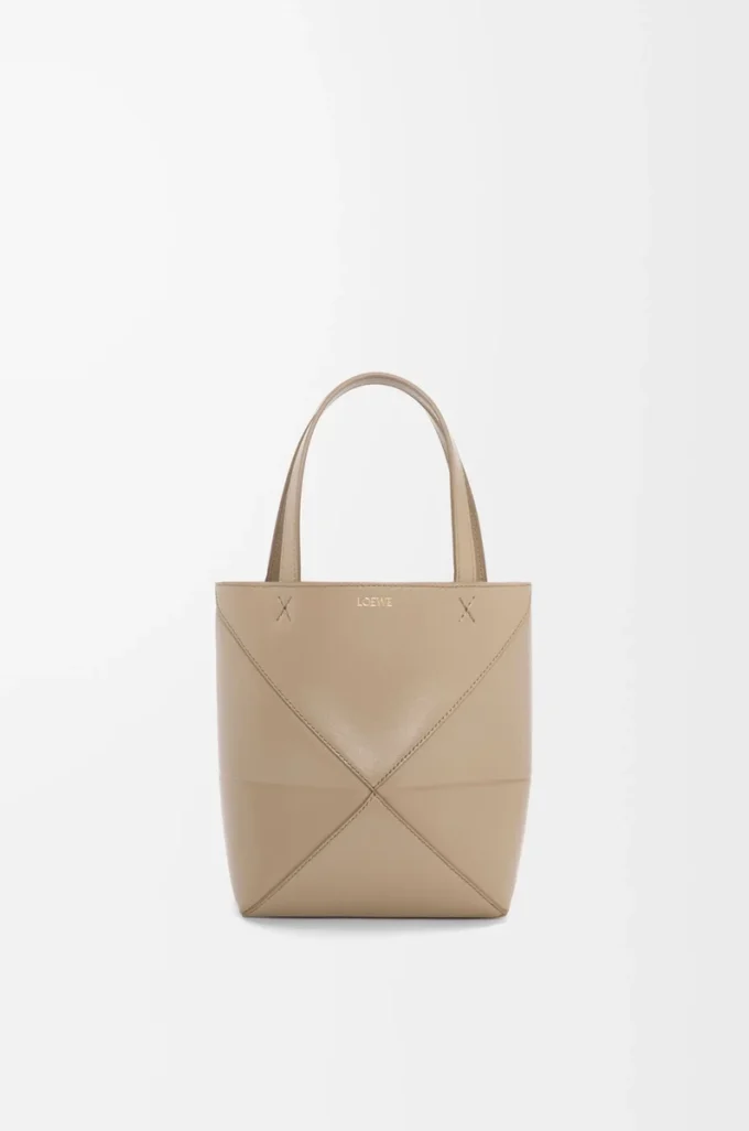 Mini sac Puzzle Fold en cuir de veau brillant Sand Mini sac Puzzle Fold en cuir de veau brillant Sand