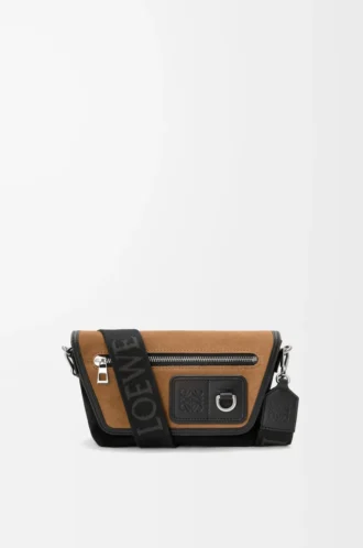 Mini sacoche Flex en toile et daim Noir/Or foncé