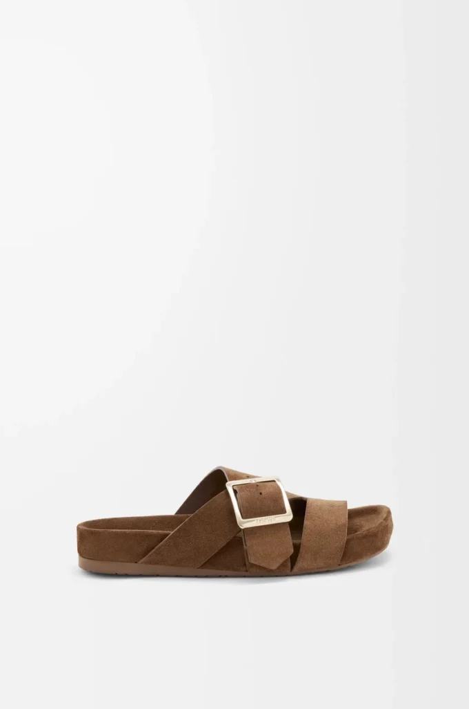 Mule à boucle en daim marron