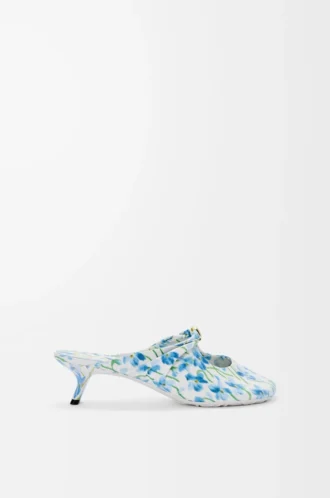 Mule Pebble Soft en cuir d&rsquo;agneau nappa imprimé blanc cassé/bleu
