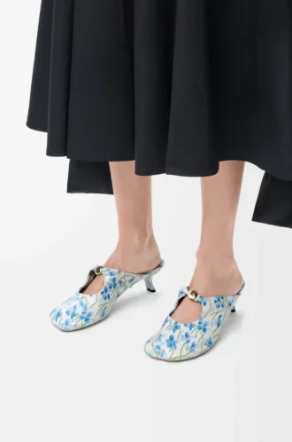 Mule Pebble Soft en cuir d&rsquo;agneau nappa imprimé blanc cassé/bleu