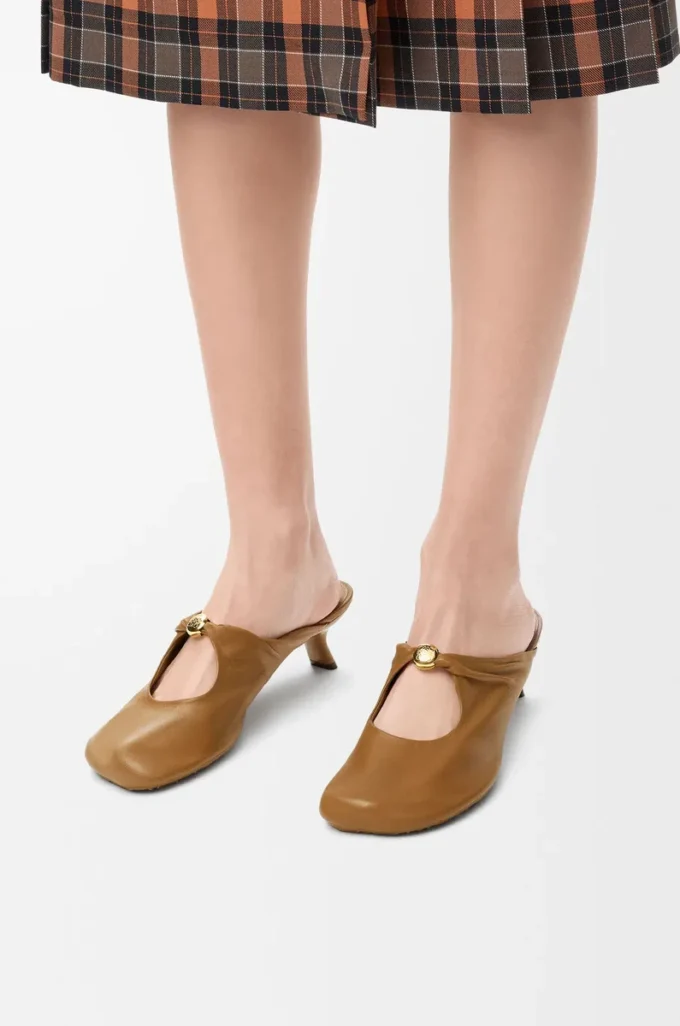 Mule Pebble Soft en cuir d&rsquo;agneau nappa Oak
