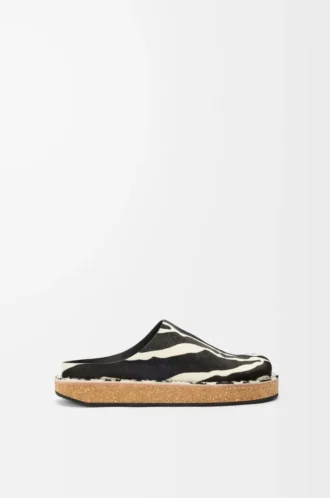 Mules à rivets en cuir de veau velours Noir/Blanc