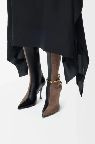 Nouvelles bottines Comic en cuir d&rsquo;agneau stretch et daim Noir/Cigare