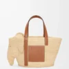 Panier Elephant en raphia et cuir de veau Naturel/Tan