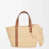 Panier Elephant en raphia et cuir de veau Naturel/Tan