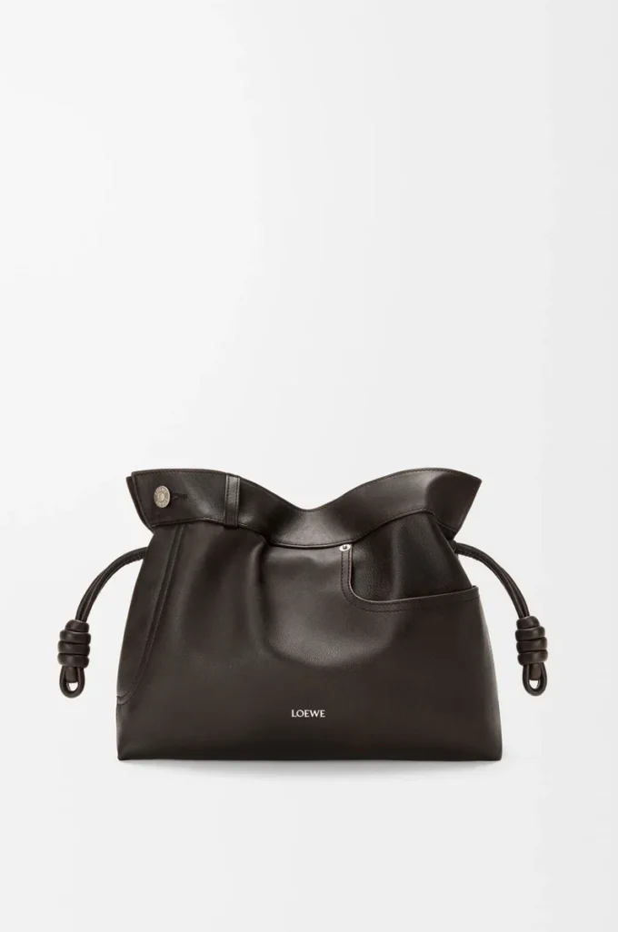Panta pochette Flamenco moyenne en cuir de veau brillant Vintage Brown