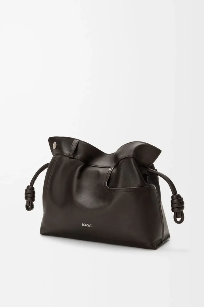 Panta pochette Flamenco moyenne en cuir de veau brillant Vintage Brown