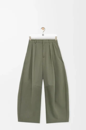 Pantalon bouffant en coton et soie Vert kaki
