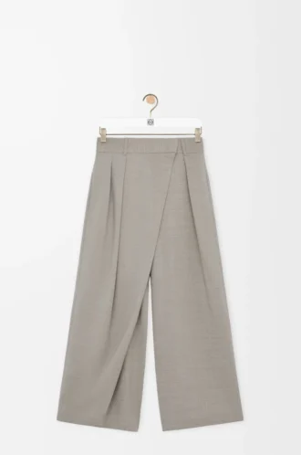 Pantalon cache-cœur en laine Beige clair chiné