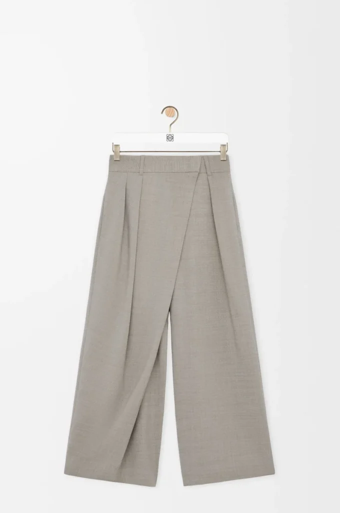 Pantalon cache-cœur en laine Beige clair chiné