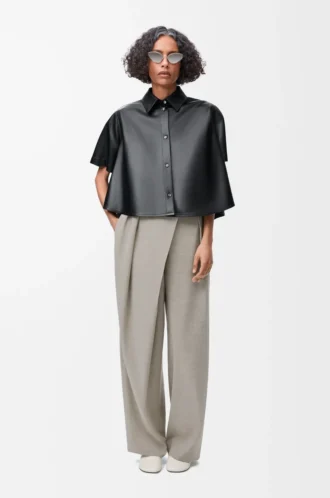 Pantalon cache-cœur en laine Beige clair chiné