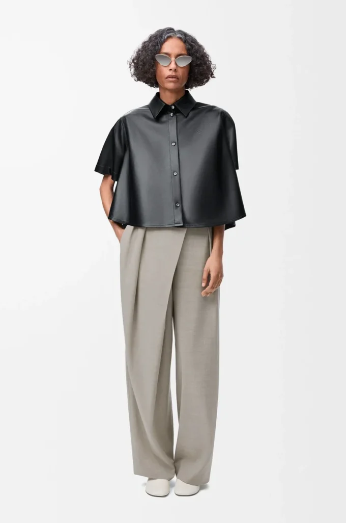 Pantalon cache-cœur en laine Beige clair chiné