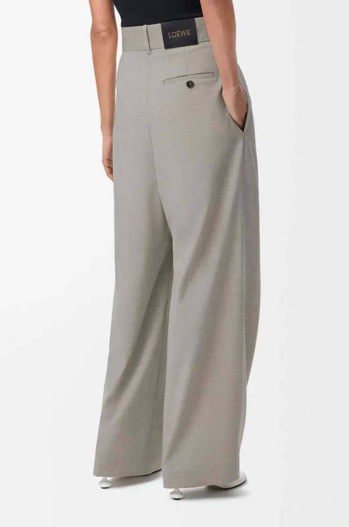 Pantalon cache-cœur en laine Beige clair chiné
