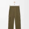 Pantalon cargo en coton vert kaki
