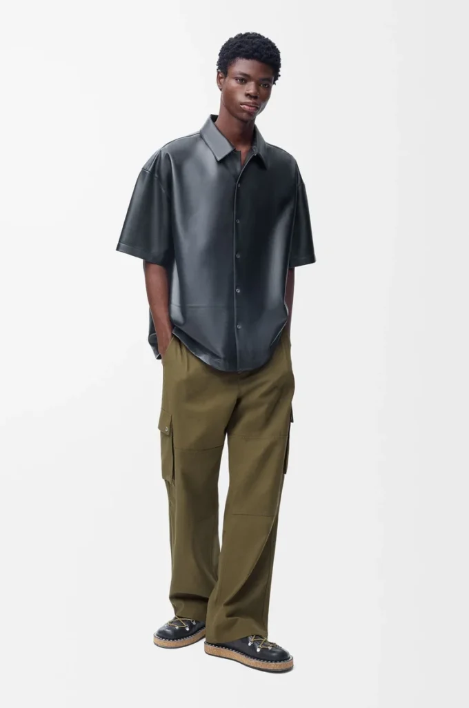 Pantalon cargo en coton vert kaki