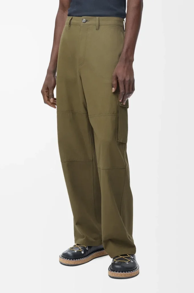 Pantalon cargo en coton vert kaki