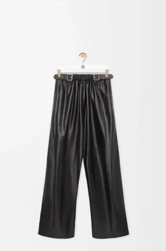 Pantalon ceinturé en cuir d&rsquo;agneau nappa Noir