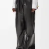 Pantalon ceinturé en cuir d&rsquo;agneau nappa Noir