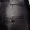 Pantalon ceinturé en cuir d&rsquo;agneau nappa Noir