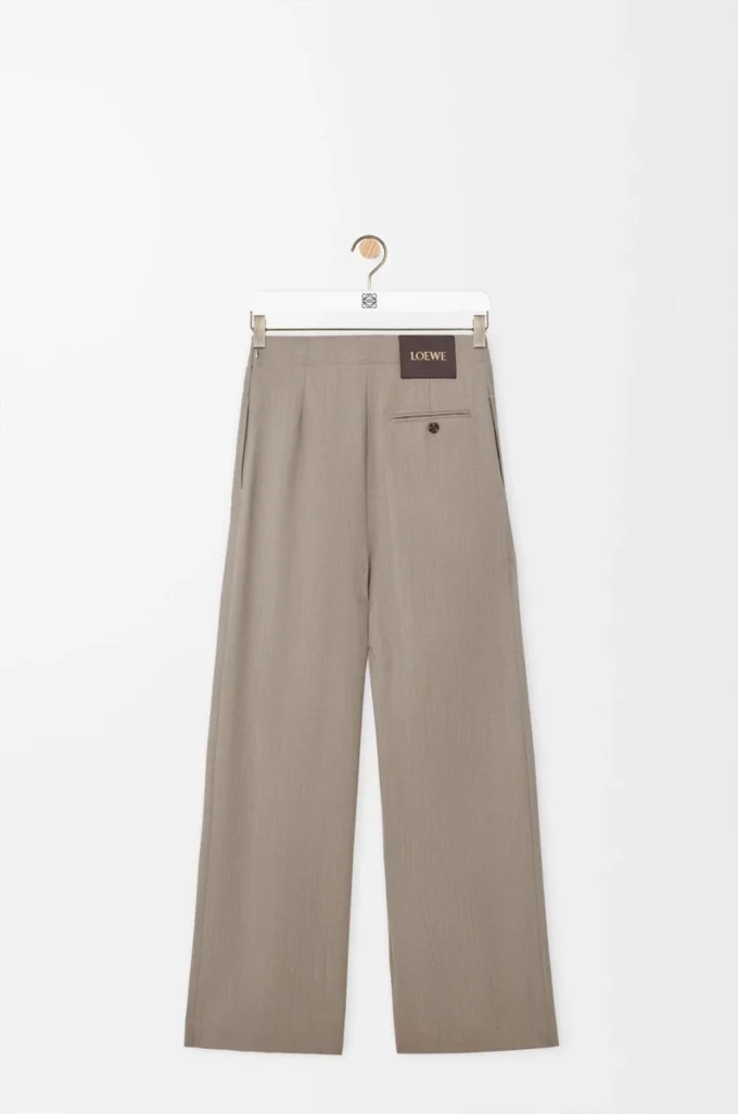 Pantalon ceinturé en laine Beige chiné