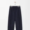 Pantalon ceinturé en laine et soie bleu marine