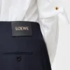 Pantalon ceinturé en laine et soie bleu marine