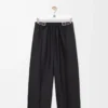 Pantalon ceinturé en laine et soie Noir