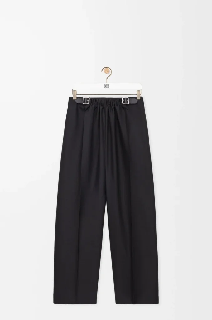 Pantalon ceinturé en laine et soie Noir