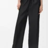Pantalon ceinturé en laine et soie Noir