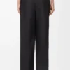 Pantalon ceinturé en laine et soie Noir