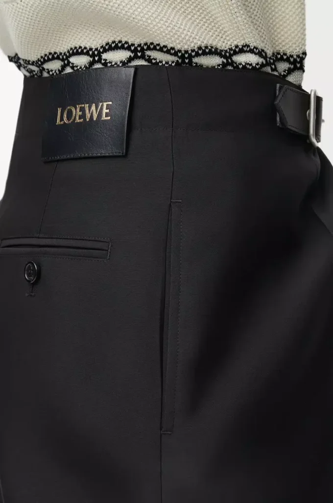 Pantalon ceinturé en laine et soie Noir