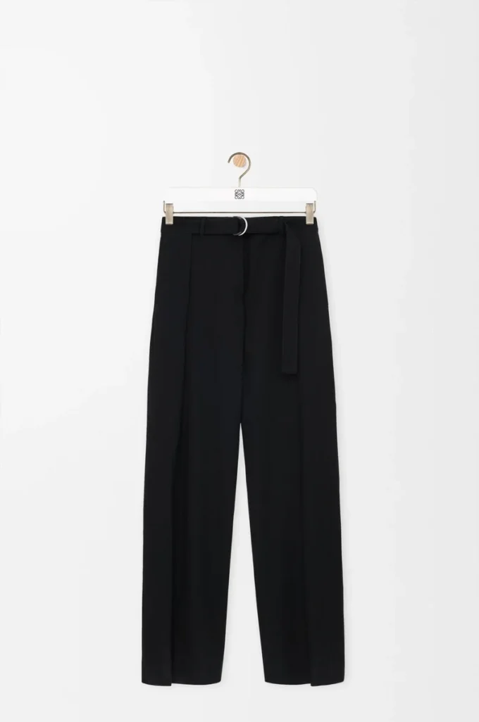 Pantalon ceinturé en laine Noir