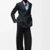 Pantalon ceinturé en laine Noir