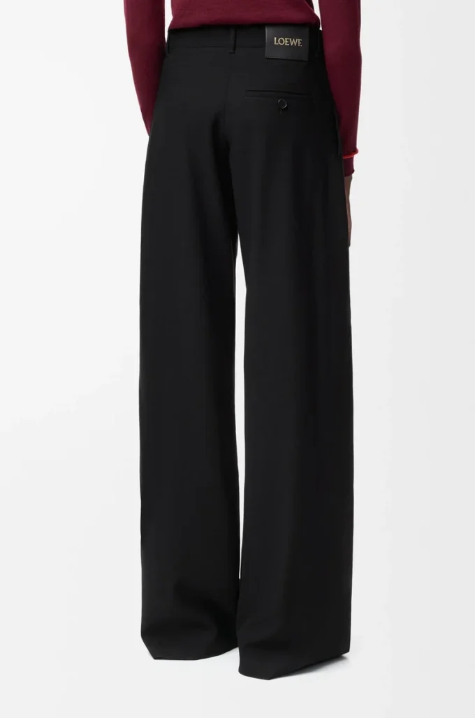 Pantalon ceinturé en laine Noir