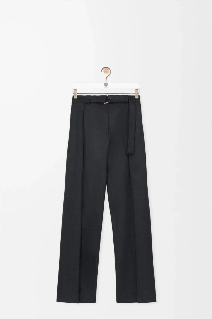 Pantalon à ceinture en laine Gris foncé