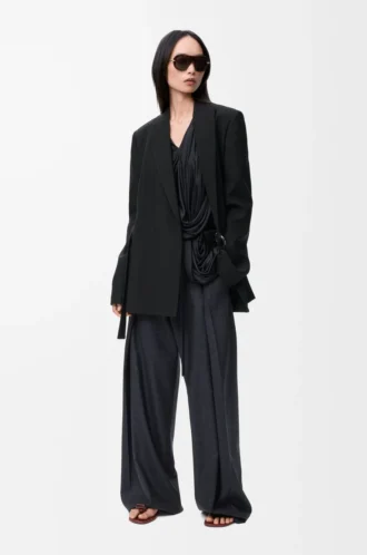 Pantalon à ceinture en laine Gris foncé