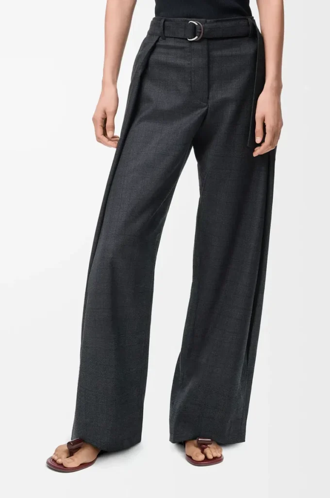 Pantalon à ceinture en laine Gris foncé
