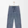 Pantalon à cordon en coton et lin Bleu gris