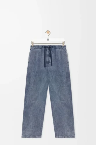 Pantalon à cordon en coton et lin Bleu gris