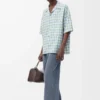 Pantalon à cordon en coton et lin Bleu gris