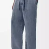 Pantalon à cordon en coton et lin Bleu gris
