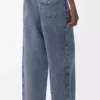 Pantalon à cordon en coton et lin Bleu gris